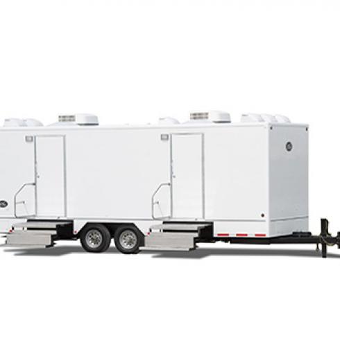 Gold Luxury Restroom Trailer Exterior View